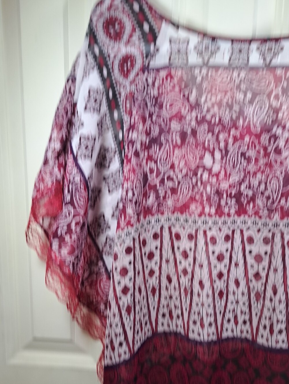 Maurices Burgundy & White Paisley Flutter Sleeve Blouse - Picture 10 of 11